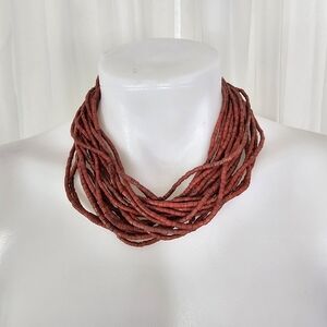 Multistrand Rust Red-Coral Beaded Necklace Y2K